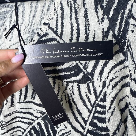 NEW NWT Nicole Miller The Linen Collection Black & Beige Leaf Print Top Size 2X - Picture 5 of 6